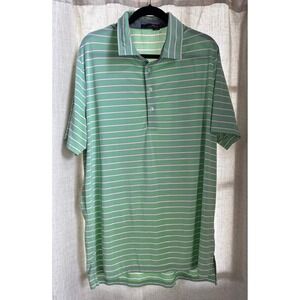 RLX Ralph Lauren Mens XL Green White Striped Performance Golf Polo Shirt Stretch